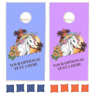 Custom Text Tropical Unicorn Cornhole Set