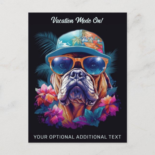 Custom Text Tropical Vacation Dog Postcard (Front)