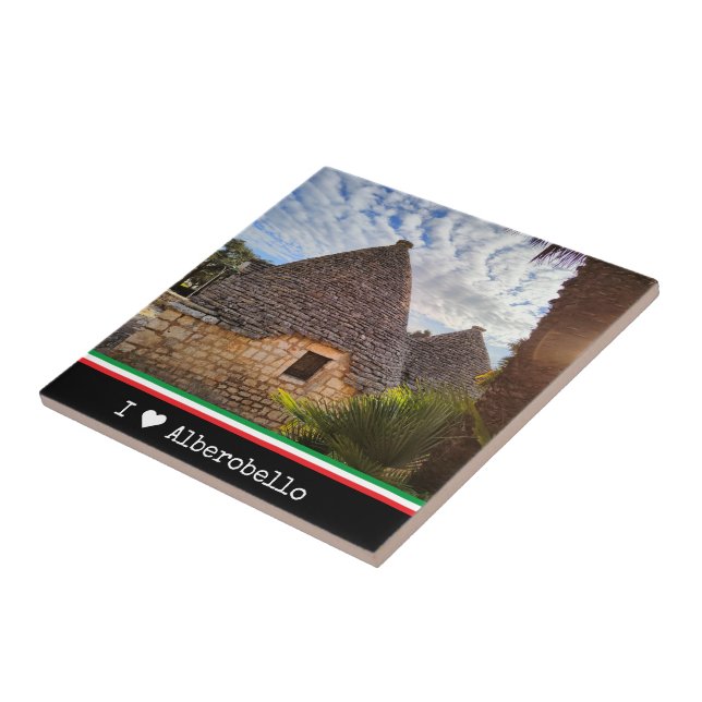 Custom text, trulli dwellings in Alberobello,  Ceramic Tile (Side)