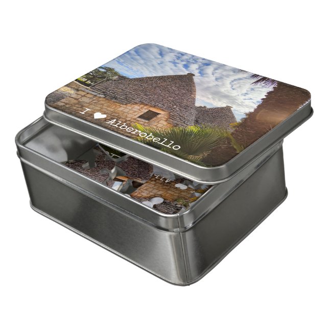 Custom text, trulli dwellings in Alberobello,  Jig Jigsaw Puzzle (Lid Open)