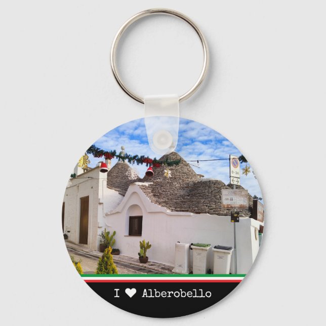 Custom text, trulli houses in Alberobello  Keychain (Front)