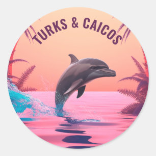 Custom Text Turks and Caicos Dolphin Classic Round Sticker
