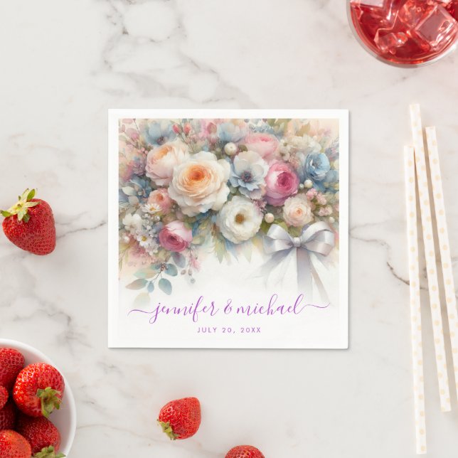 Custom Text Typography Script Floral Weddings Napkins (Insitu)