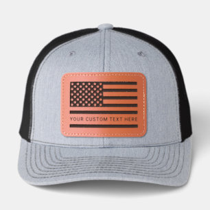 Custom Text U.S. American Flag Leather Patch Hat