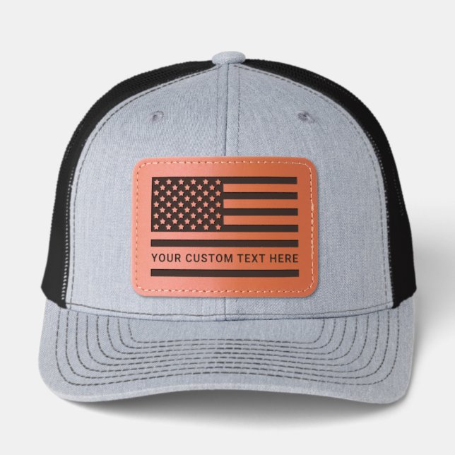 Custom Text U.S. American Flag  Leather Patch Hat (Front)