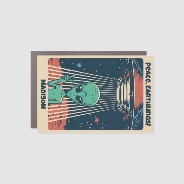 Custom Text UFO Alien Car Magnet (Front)