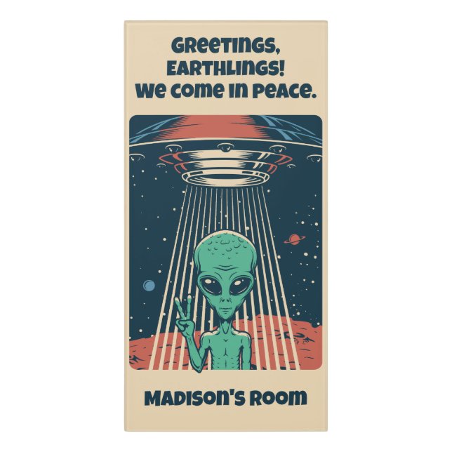Custom Text UFO Alien Door Sign (Classic Front Vert)
