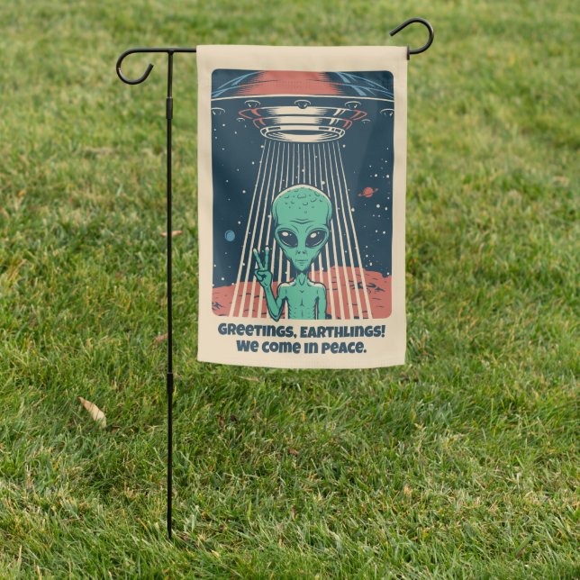 Custom Text UFO Alien Garden Flag (In SItu)