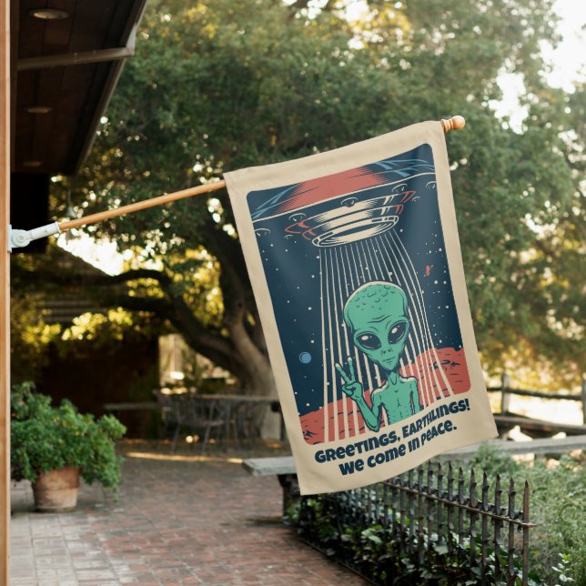 Custom Text UFO Alien House Flag (In SItu)