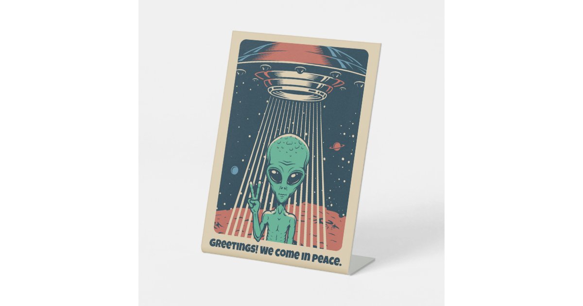 Custom Text UFO Alien Pedestal Sign | Zazzle