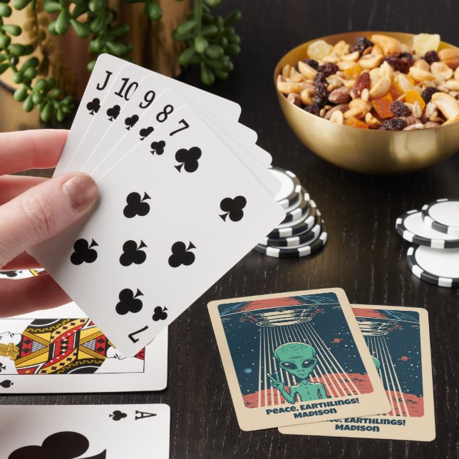 Custom Text UFO Alien Poker Cards (In Situ)