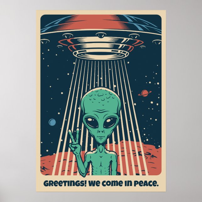 Custom Text UFO Alien Poster (Front)