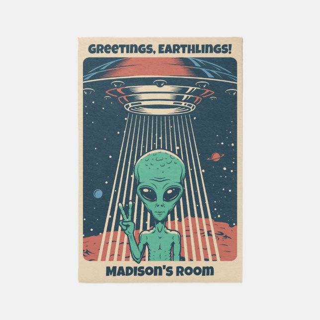 Custom Text UFO Alien Rug (Front (Vertical))