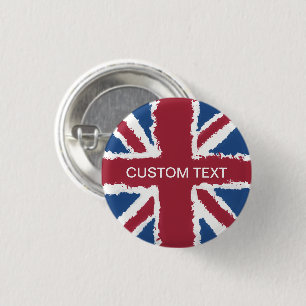 Custom Text Union Jack Flag Art by Heva Weva Button