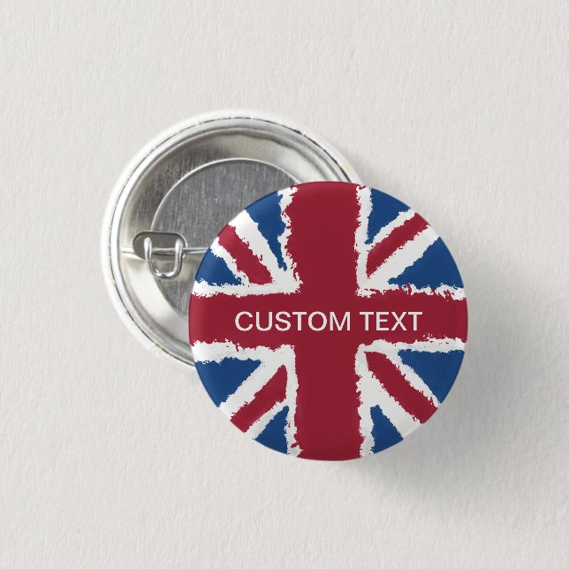 Custom Text Union Jack Flag Art by Heva Weva Button (Front & Back)