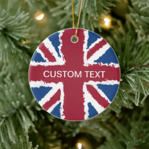 Custom Text Union Jack Flag Art by Heva Weva Ceramic Ornament