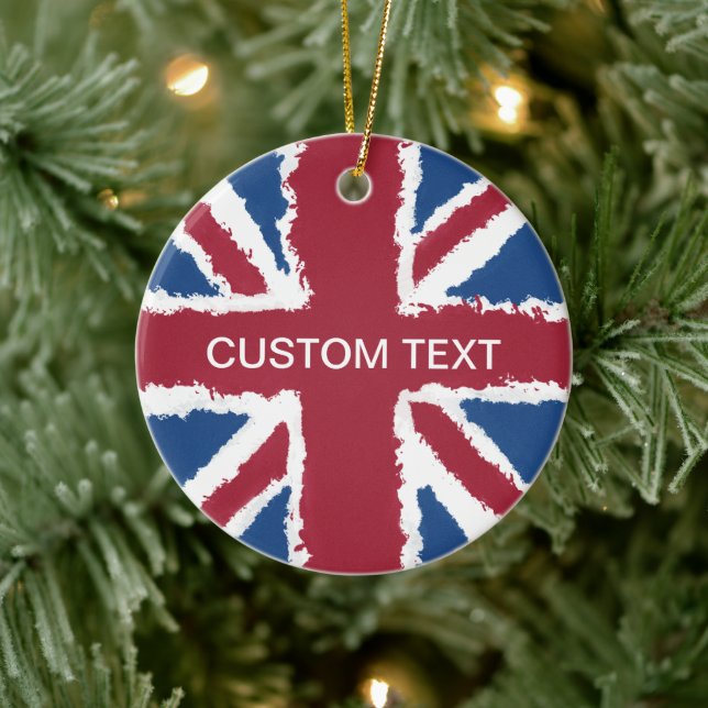 Custom Text Union Jack Flag Art by Heva Weva Ceramic Ornament (Tree)