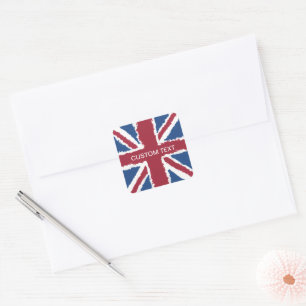 Custom Text Union Jack Flag Art by Heva Weva Square Sticker
