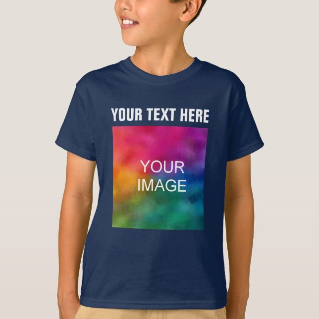 Custom Text Upload Photo Boys Kids Modern Template T-Shirt (Front)
