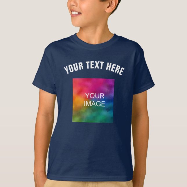Custom Text Upload Photo Template Boys Kids Modern T-Shirt (Front)