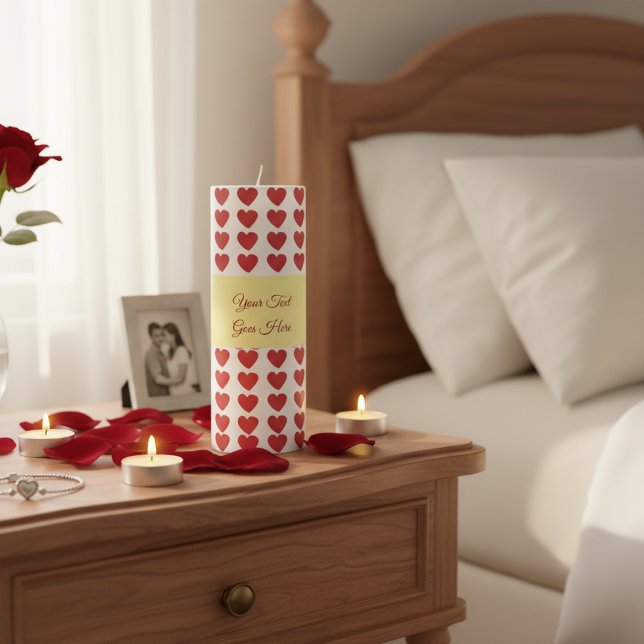 Custom Text Valentine’s Day Heart Pattern Pillar Candle (Creator Uploaded)