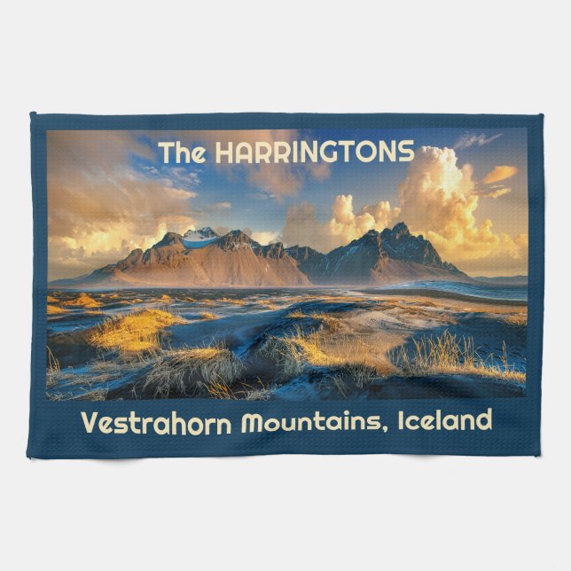 Custom Text Vestrahorn Mountains, Iceland Kitchen Towel (Horizontal)