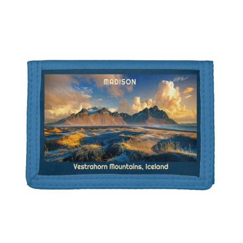 Custom Text Vestrahorn Mountains Iceland Trifold Wallet