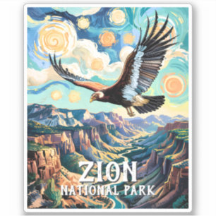 Custom Text Vibrant Zion Canyon Bird Condor Retro Sticker