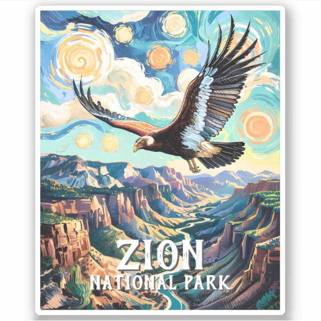 Custom Text Vibrant Zion Canyon Bird Condor Retro Sticker (Front)