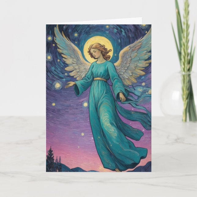 Custom Text Vintage Angel Christmas Card (Front)