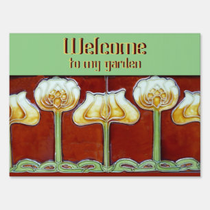 Custom Text Vintage Art Nouveau Lotus Flower Tile Sign