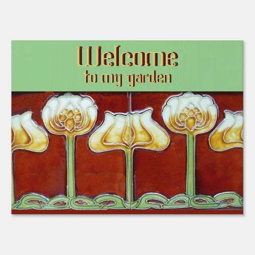 Custom Text Vintage Art Nouveau Lotus Flower Tile Sign