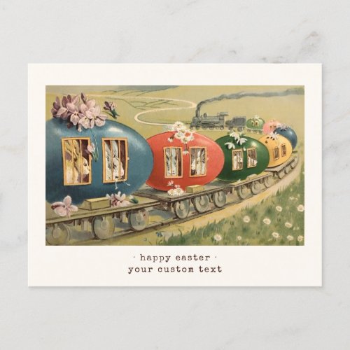 Custom Text Vintage Easter Bunny on Egg Train Postcard