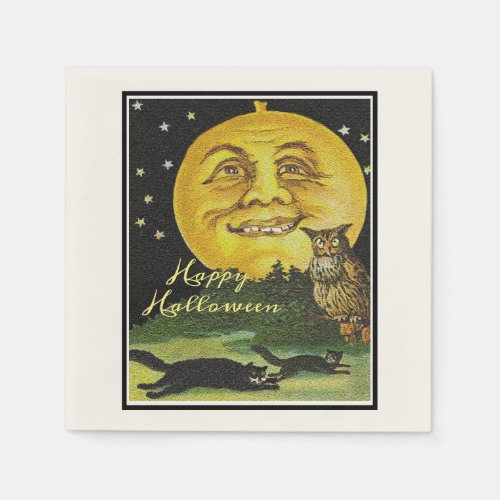 Custom Text Vintage Halloween Man in the Moon Napkins