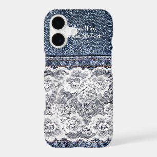Custom Text/ Vintage Retro Blue Jeans Denim Lace iPhone 17 Case