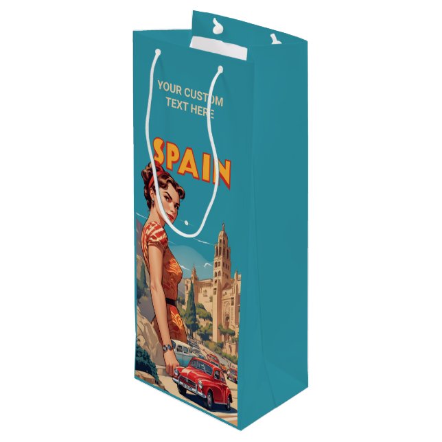 Custom Text Vintage Spain Wine Gift Bag (Back Angled)