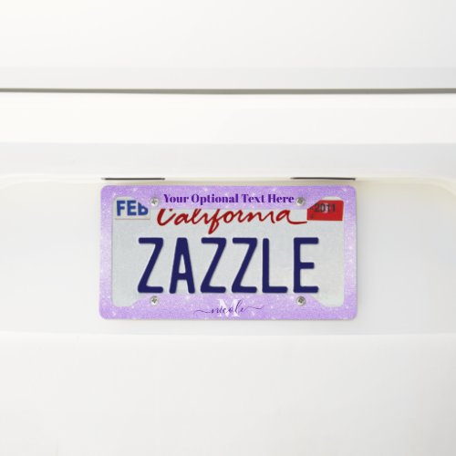 Custom Text Violet Purple Ombre Glitter Monogram License Plate Frame