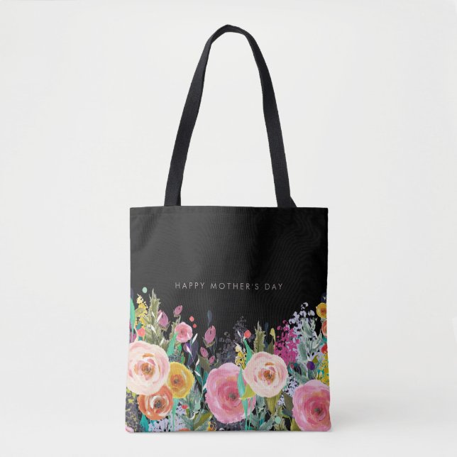Custom Text | Vivid Floral | Mother's day | Tote Bag (Front)