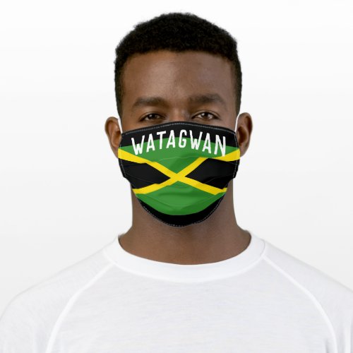 Custom Text Watagwan Jamaican Flag GreenBlack Adult Cloth Face Mask