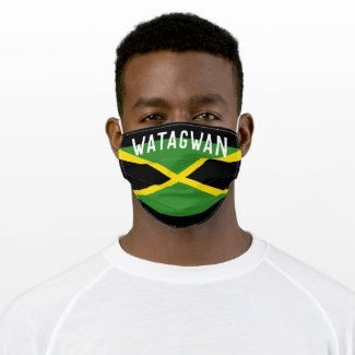 Custom Text Watagwan Jamaican Flag Green/Black Cloth Face Mask