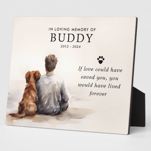 Custom Text Watercolor Dog Memorial tabletop Plaque
