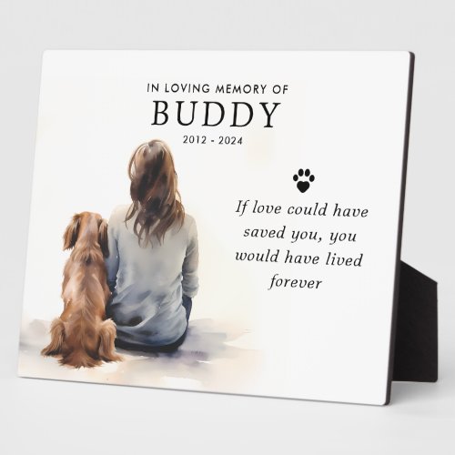 Custom Text Watercolor Dog Memorial tabletop Plaque