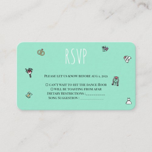 Custom Text Wedding Icons RSVP Card