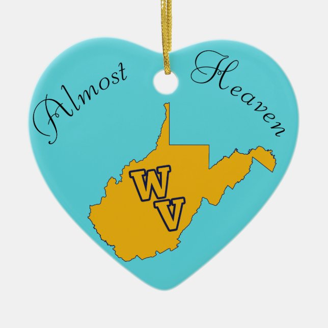 Custom Text / West Virginia Blue and Gold Ceramic Ornament (Front)