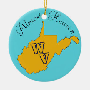 Custom Text / West Virginia State Blue and Gold Ceramic Ornament