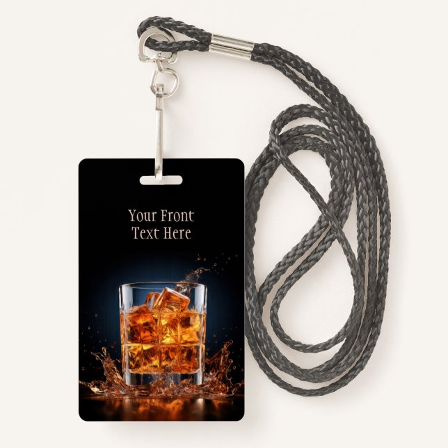 Custom Text Whiskey On The Rocks Badge (Front with Lanyard)