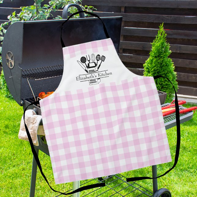 Custom Text White and Pink Buffalo Plaid Apron (Custom Text White and Pink Buffalo Plaid Apron)