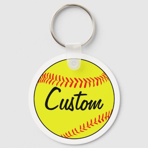 Custom Text White Fastpitch Softball Team Keychain