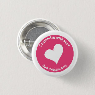 Custom Text White Heart on Pink Button