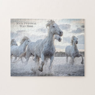 Custom text White Horses Jigsaw Puzzle